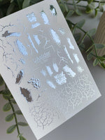 Nail Water Decal Fs-265 | Abstract Water Slide Nail Decals | Silver Foil Brush Strokes & Cracked Texture - UASLIDER