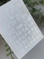 Nail Water Decal Fs-266 | Botanical Water Slide Nail Decals | Silver Foil Leaves & Branches - UASLIDER