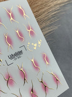 Nail Water Decal CF-305 | Abstract Gold Water Slide Nail Decals | Pink Shadows, Stars & Hearts - UASLIDER