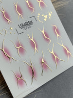 Nail Water Decal CF-305 | Abstract Gold Water Slide Nail Decals | Pink Shadows, Stars & Hearts - UASLIDER