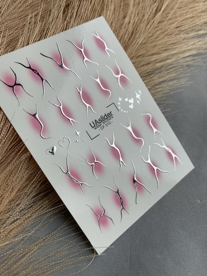 Nagu ūdens uzlīme CF-310 | Abstraktas sudraba ūdens slīdēšanas nagu uzlīmes | Rozā gradients, sirdis un zvaigznes