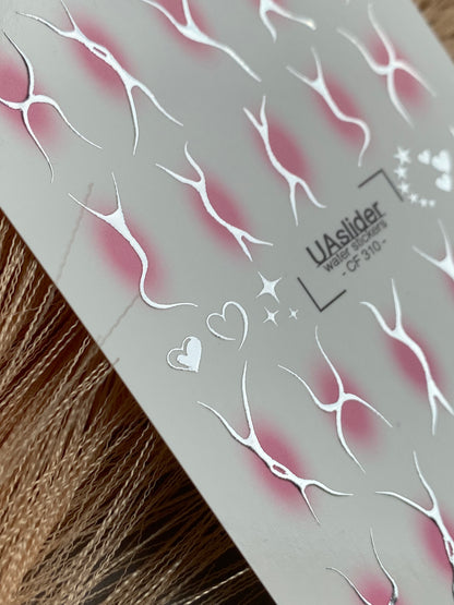 Nagu ūdens uzlīme CF-310 | Abstraktas sudraba ūdens slīdēšanas nagu uzlīmes | Rozā gradients, sirdis un zvaigznes