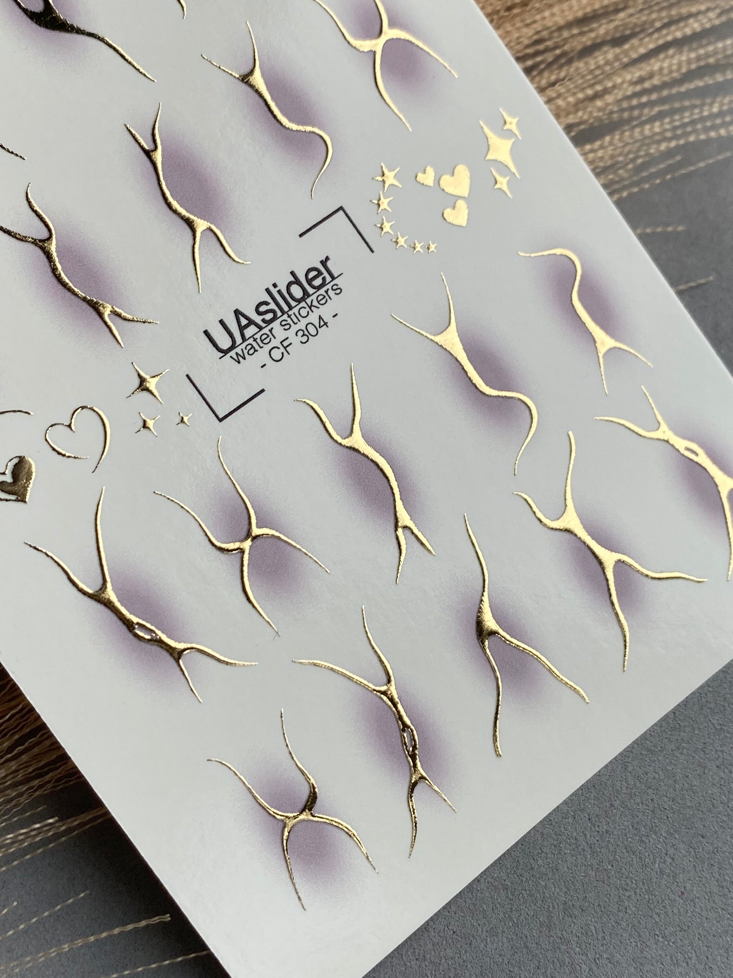 Nail Water Decal CF-304 | Abstract Gold Water Slide Nail Decals | Minimal Lines, Hearts & Stars