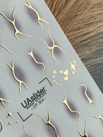 Nail Water Decal CF-304 | Abstract Gold Water Slide Nail Decals | Minimal Lines, Hearts & Stars - UASLIDER