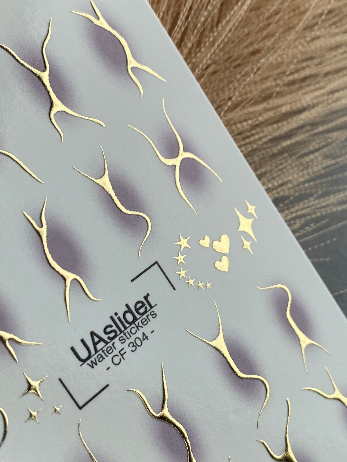 Nail Water Decal CF-304 | Abstract Gold Water Slide Nail Decals | Minimal Lines, Hearts & Stars - UASLIDER