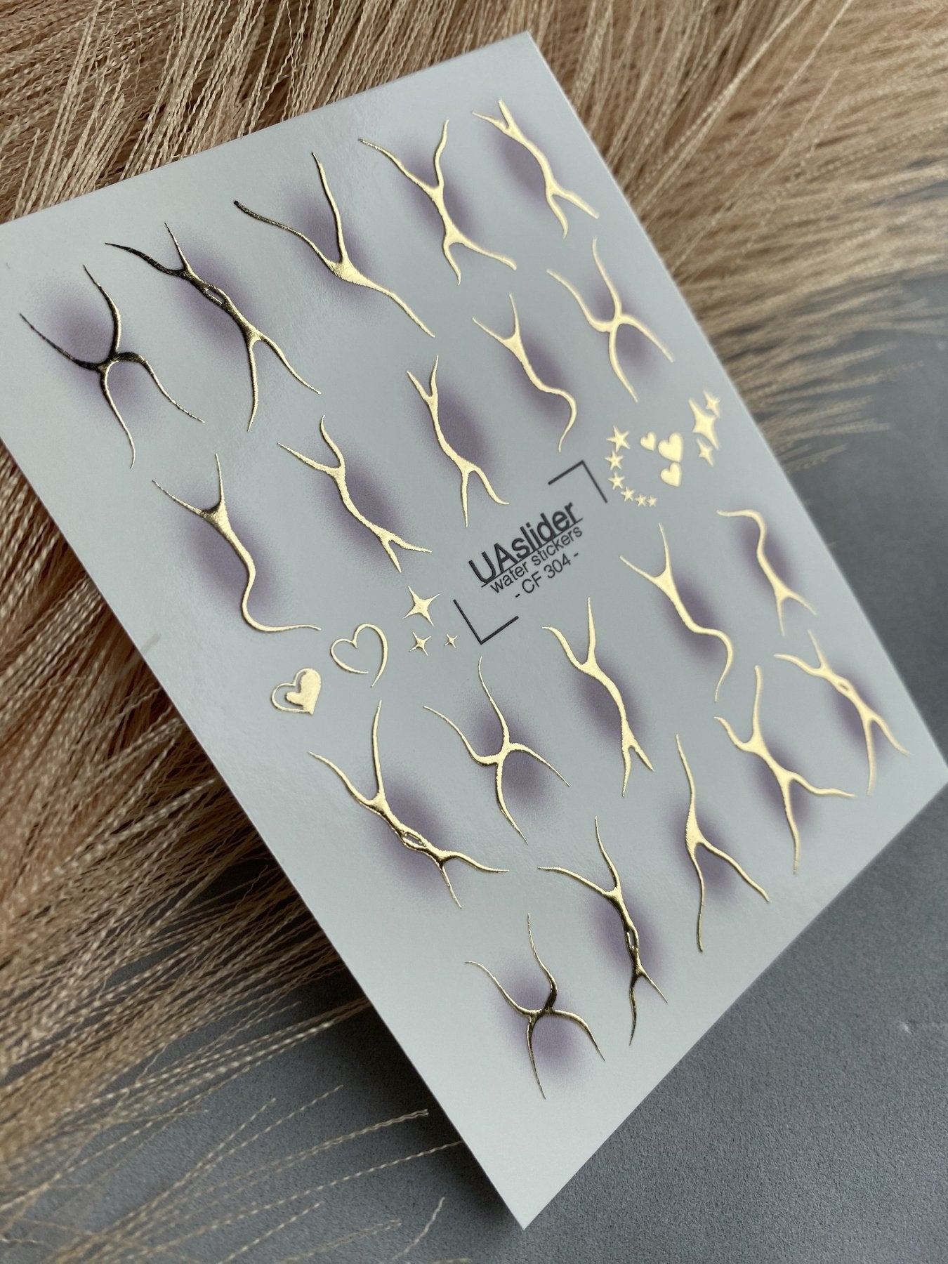 Nail Water Decal CF-304 | Abstract Gold Water Slide Nail Decals | Minimal Lines, Hearts & Stars - UASLIDER