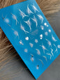Nail Water Decal CF-308 | Abstract Silver Water Slide Nail Decals | Stars, Hearts & White Glow Accents