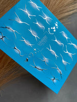 Nail Water Decal CF-313 | Abstract Silver Water Slide Nail Decals | White Glow, Hearts & Stars - UASLIDER