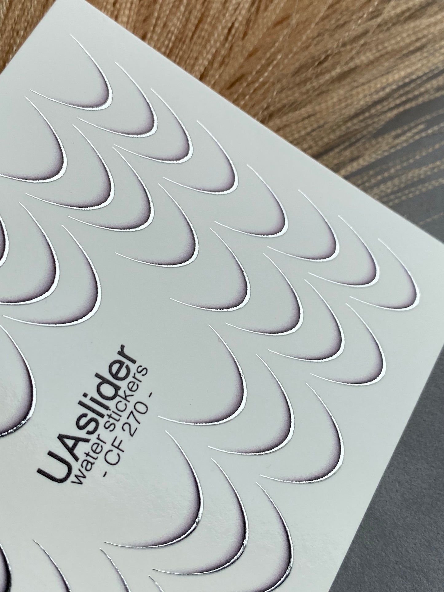 Nail Water Decal CF-270 | French Water Slide Nail Decals | Silver Curved Lines for French Tips