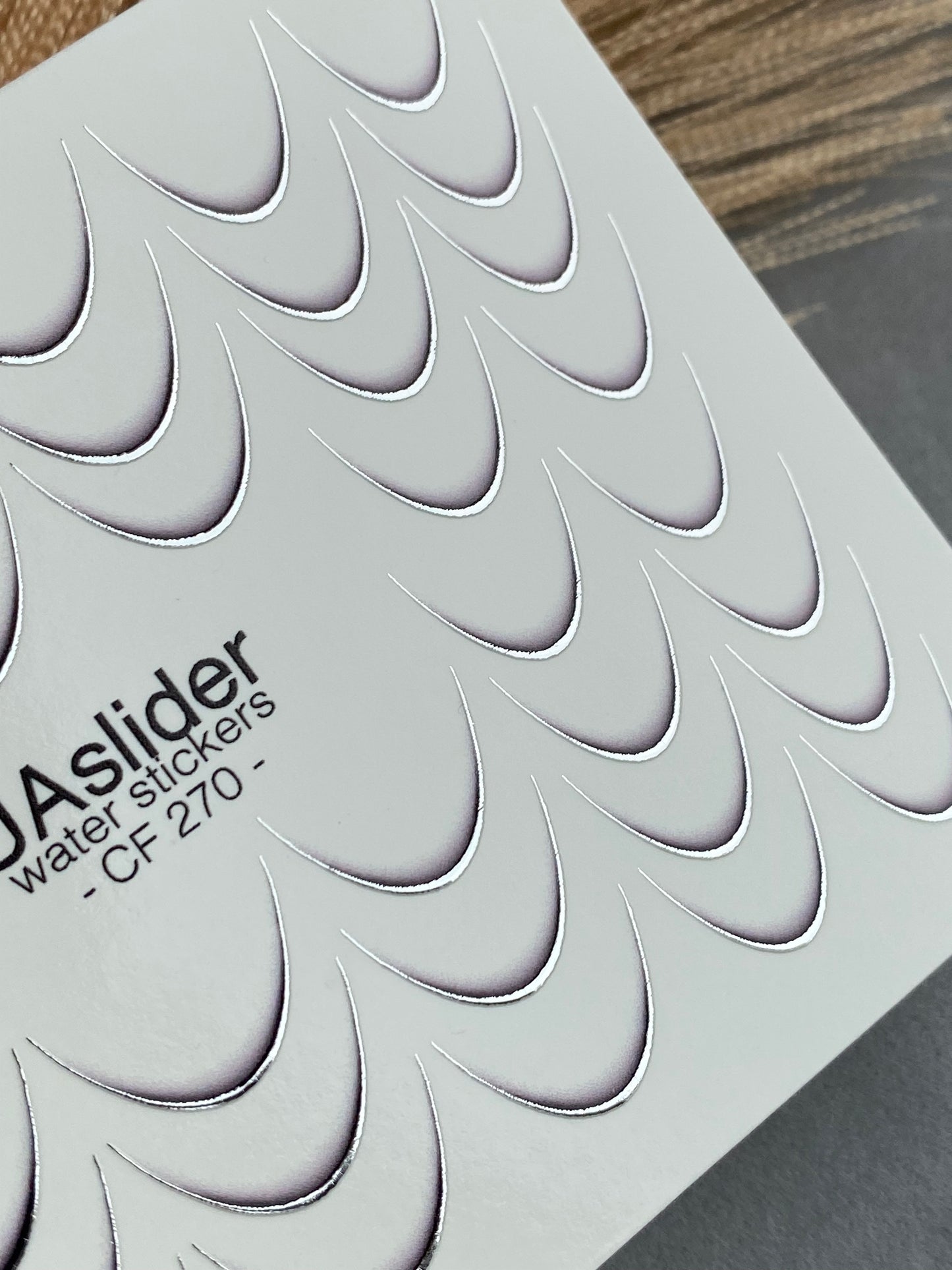 Nail Water Decal CF-270 | French Water Slide Nail Decals | Silver Curved Lines for French Tips