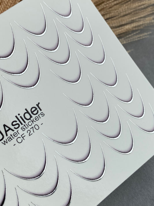 Nail Water Decal CF-270 | French Water Slide Nail Decals | Silver Curved Lines for French Tips