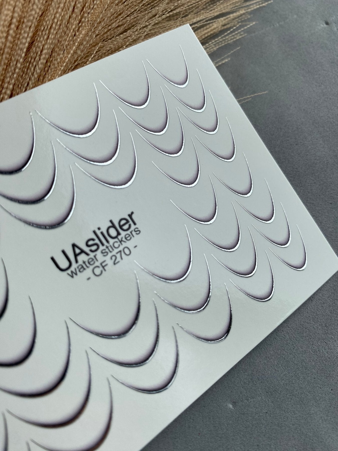Nail Water Decal CF-270 | French Water Slide Nail Decals | Silver Curved Lines for French Tips - UASLIDER