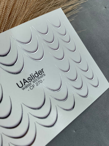 Nail Water Decal CF-270 | French Water Slide Nail Decals | Silver Curved Lines for French Tips