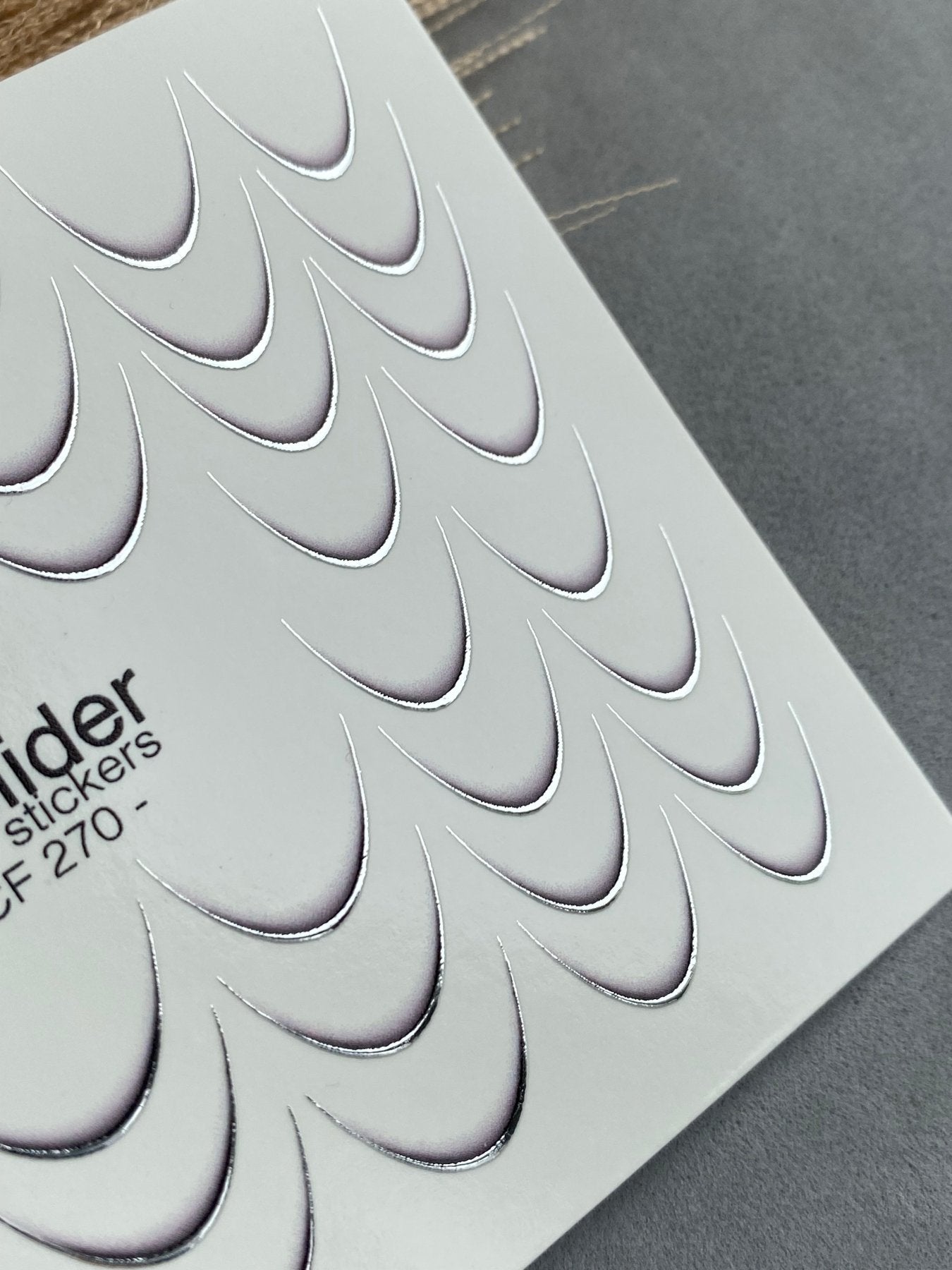 Nail Water Decal CF-270 | French Water Slide Nail Decals | Silver Curved Lines for French Tips - UASLIDER