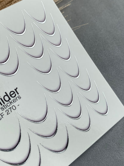 Nail Water Decal CF-270 | French Water Slide Nail Decals | Silver Curved Lines for French Tips