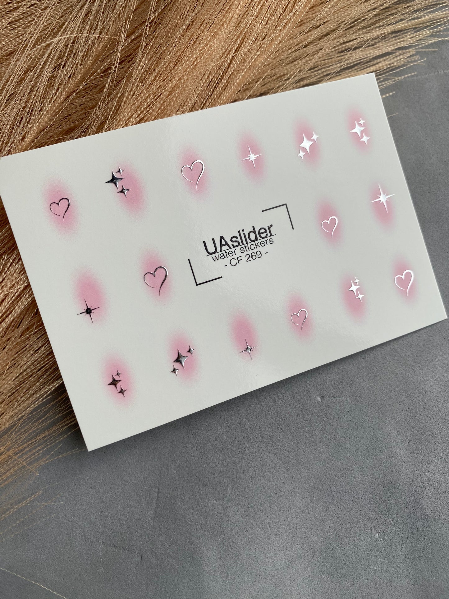 Nail Water Decal CF-269 | Water Slide Nail Decals | Silver Stars & Hearts with Pink Glow