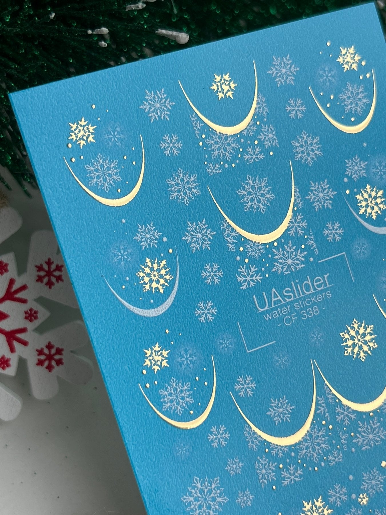 Nail Water Decal CF-338 | Water Slide Nail Decals | Gold French Tips with Snowflakes - UASLIDER