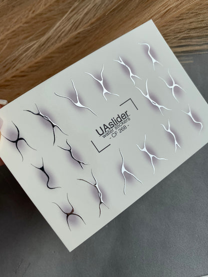 Nail Water Decal CF-268 | Abstract Water Slide Nail Decals | Black & Silver Wave Silhouettes