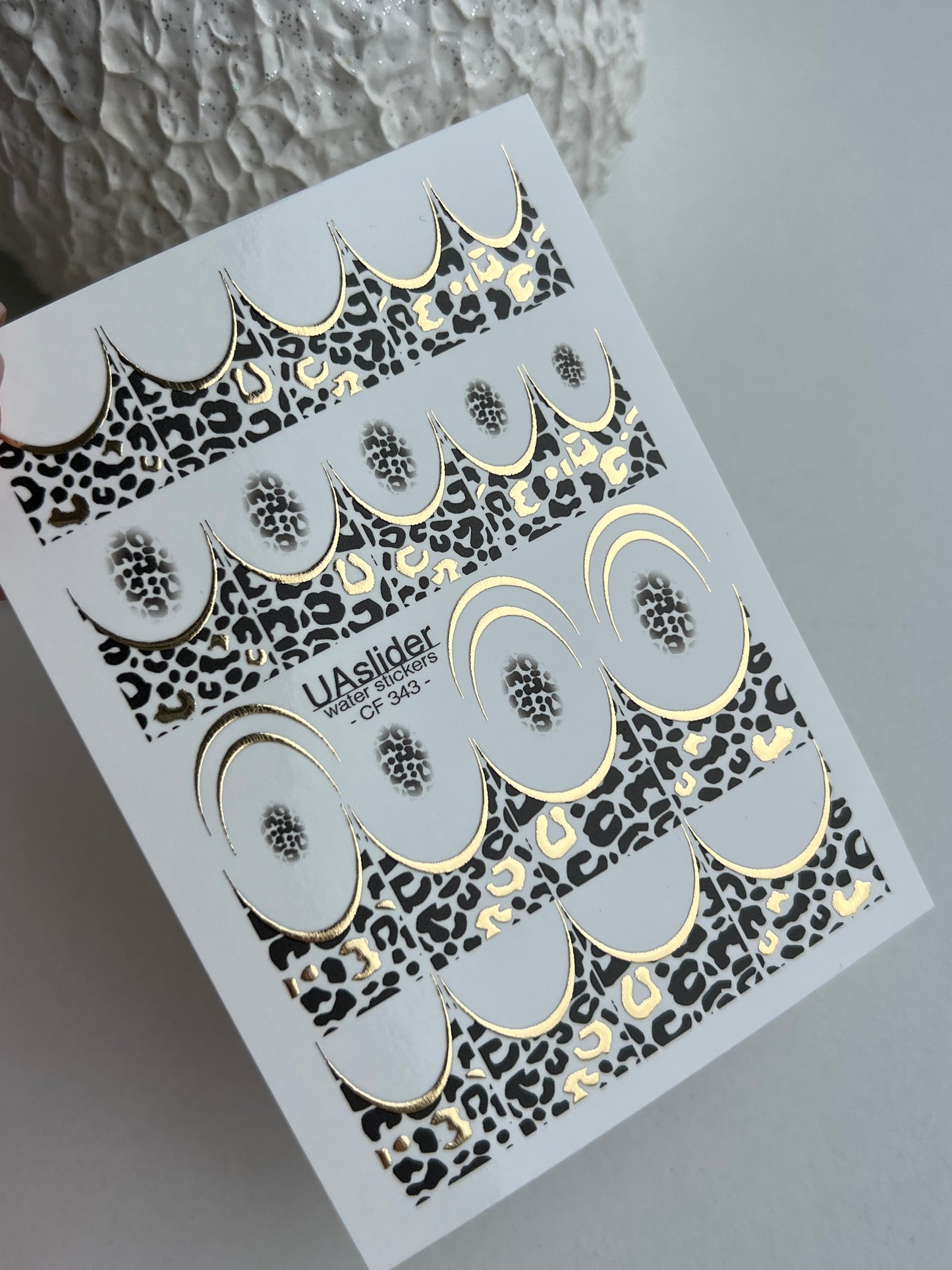 Nail Water Decal CF-343 | Water Slide Nail Decals | Gold Leopard Print French Tips