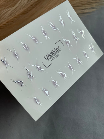 Nail Water Decal CF-267 | Abstract Water Slide Nail Decals | Black & Silver Wave Silhouettes