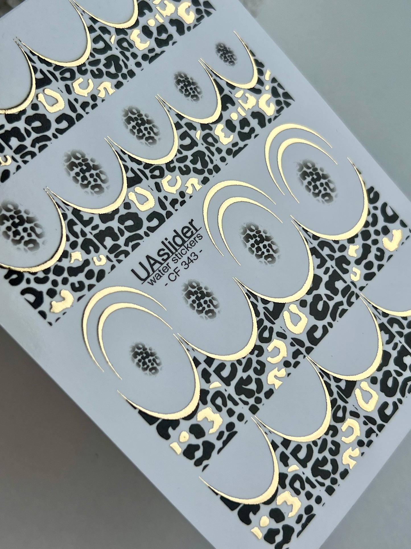 Nail Water Decal CF-343 | Water Slide Nail Decals | Gold Leopard Print French Tips
