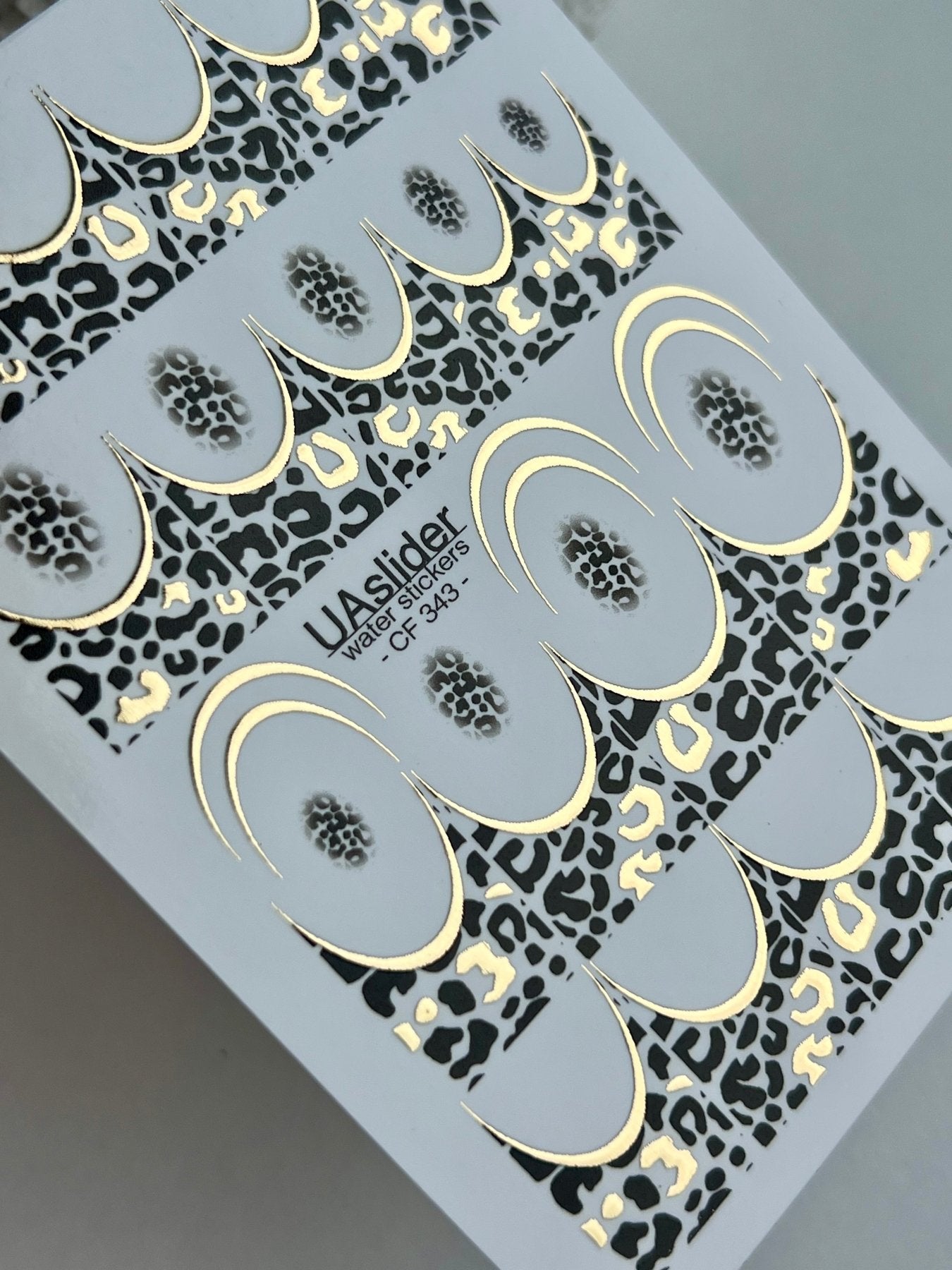 Nail Water Decal CF-343 | Water Slide Nail Decals | Gold Leopard Print French Tips - UASLIDER