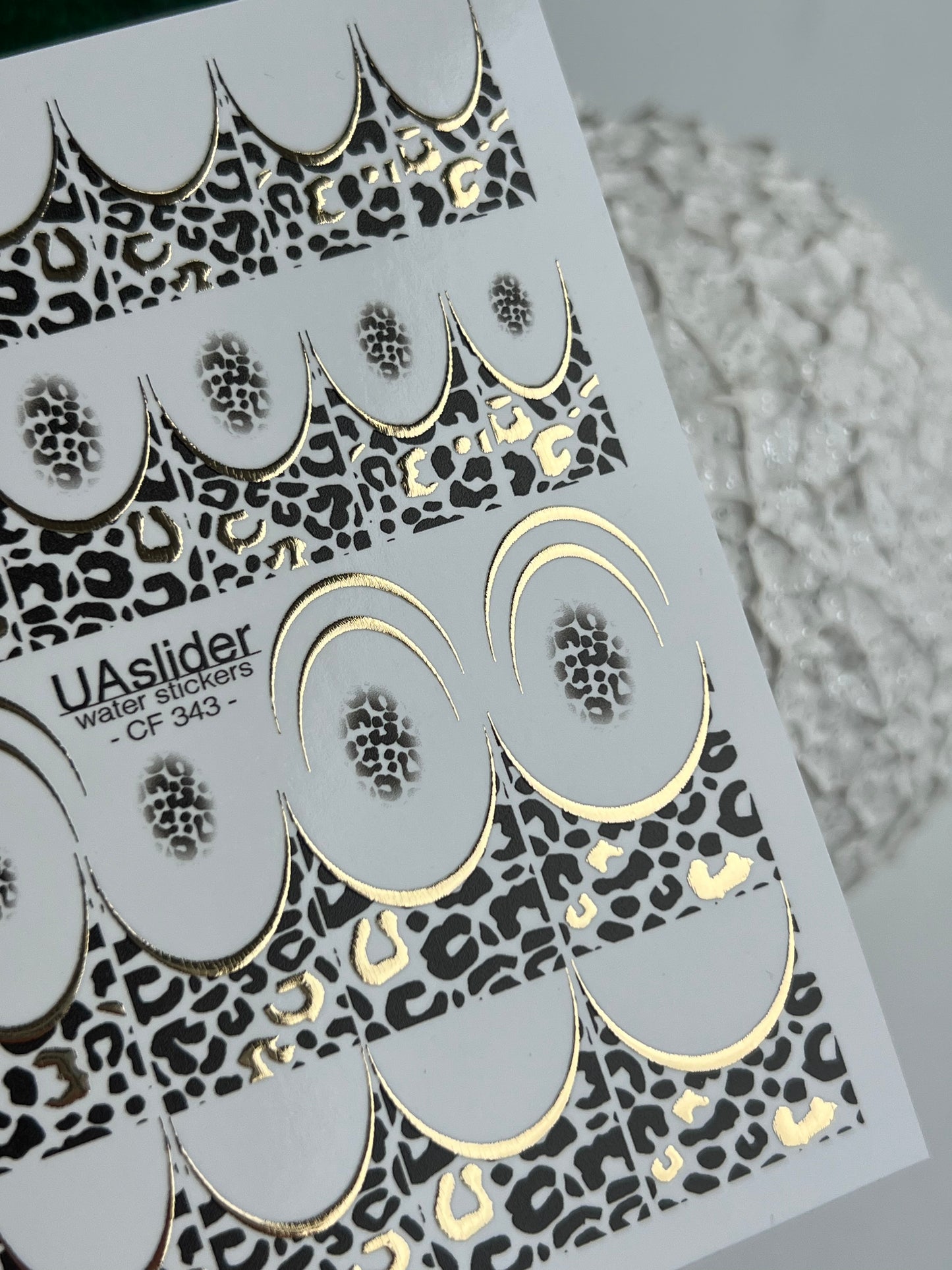 Nail Water Decal CF-343 | Water Slide Nail Decals | Gold Leopard Print French Tips