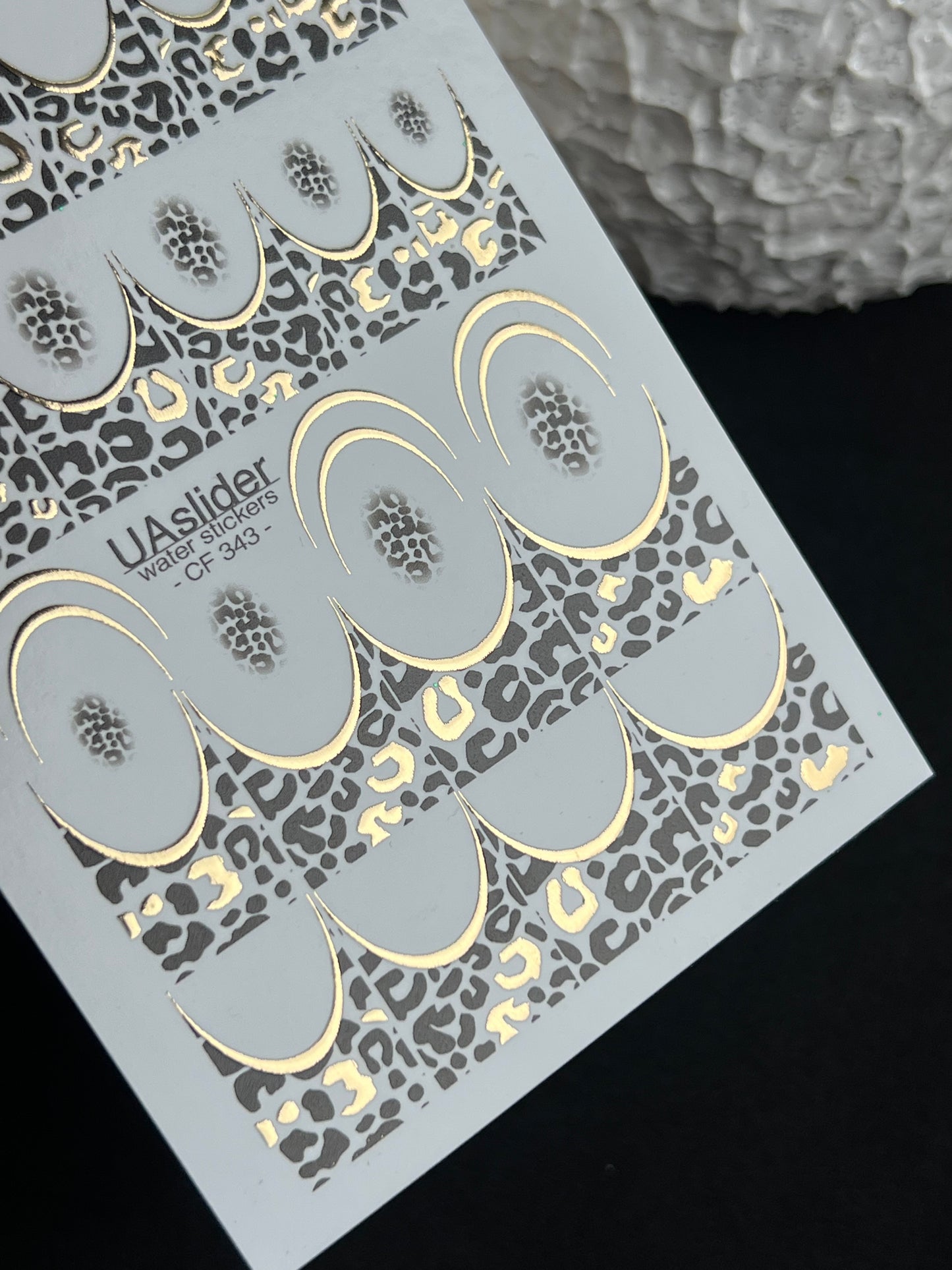 Nail Water Decal CF-343 | Water Slide Nail Decals | Gold Leopard Print French Tips