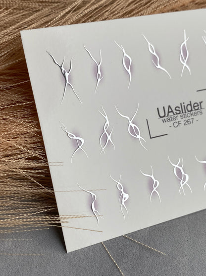 Nail Water Decal CF-267 | Abstract Water Slide Nail Decals | Black & Silver Wave Silhouettes