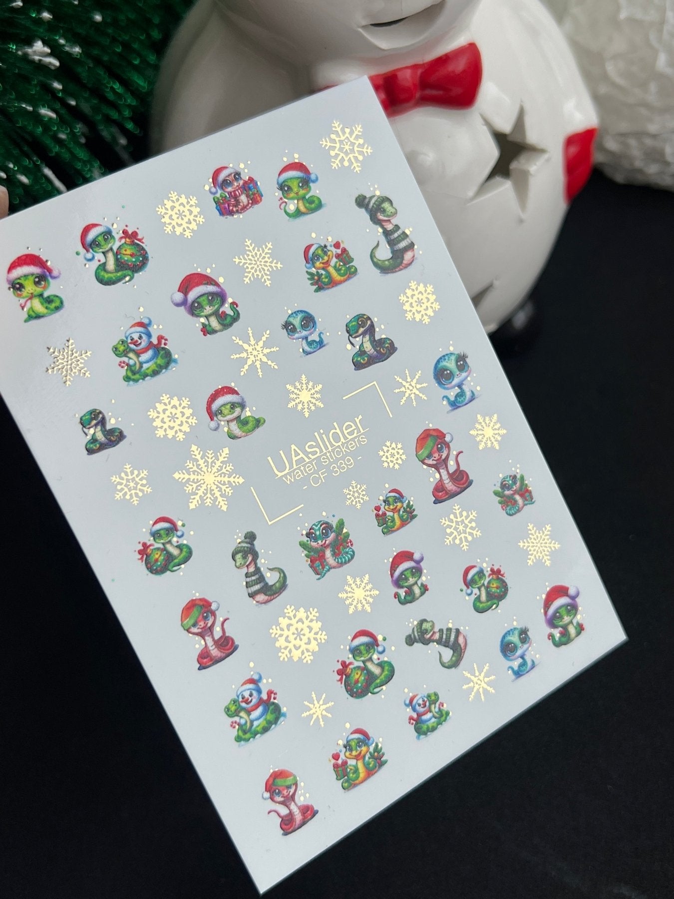 Nail Water Decal CF-339 | Water Slide Nail Decals | Christmas Cartoon Snakes & Snowflakes - UASLIDER