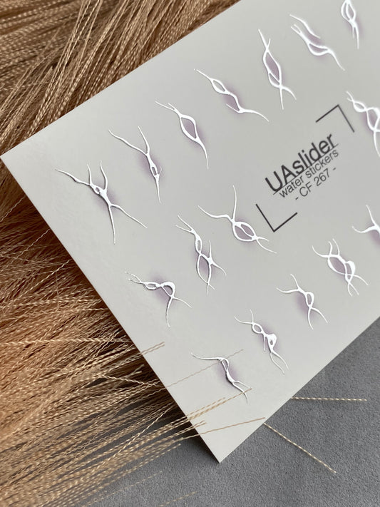 Nail Water Decal CF-267 | Abstract Water Slide Nail Decals | Black & Silver Wave Silhouettes