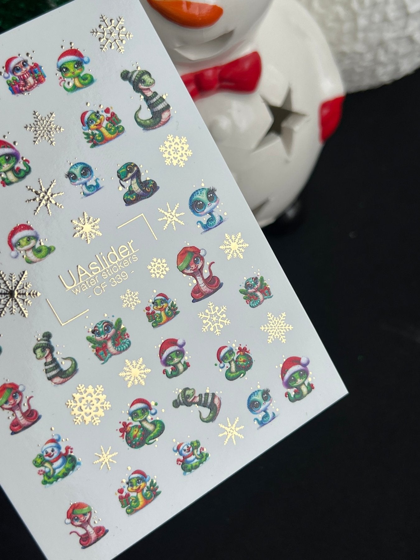 Nail Water Decal CF-339 | Water Slide Nail Decals | Christmas Cartoon Snakes & Snowflakes - UASLIDER