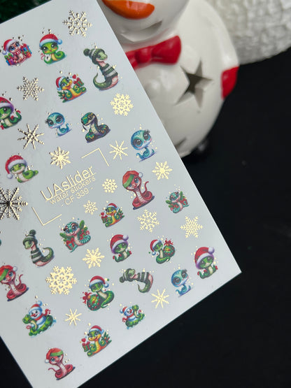 Nail Water Decal CF-339 | Water Slide Nail Decals | Christmas Cartoon Snakes & Snowflakes