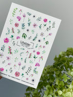 Floral Nail Decals — Pink Garden Flowers, Tulips & Green Branches | NCg-086