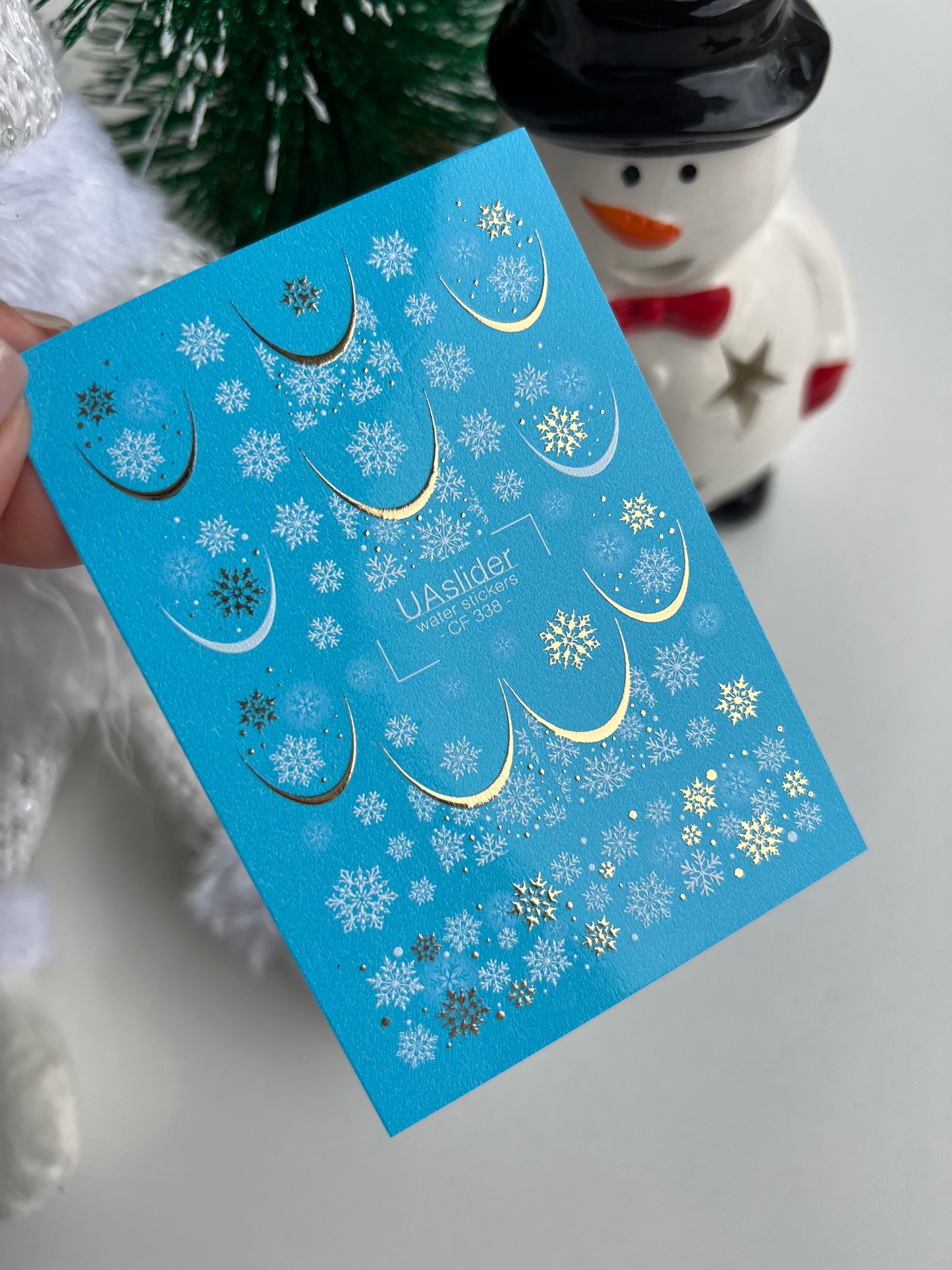 Nail Water Decal CF-338 | Water Slide Nail Decals | Gold French Tips with Snowflakes