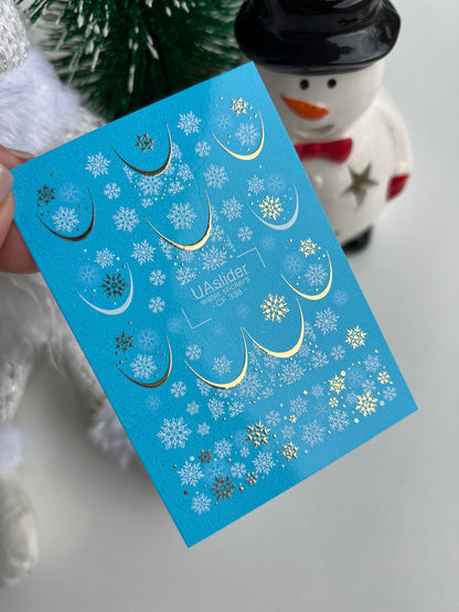 Nail Water Decal CF-338 | Water Slide Nail Decals | Gold French Tips with Snowflakes