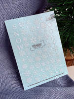 Winter Nail Decals — White Snowflakes & Snow Mood Text | NCg-148