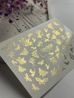 Nail Water Decal Fg-017 | Butterfly Water Slide Nail Decals with Gold Foil | Ornamental Elegant Designs - UASLIDER