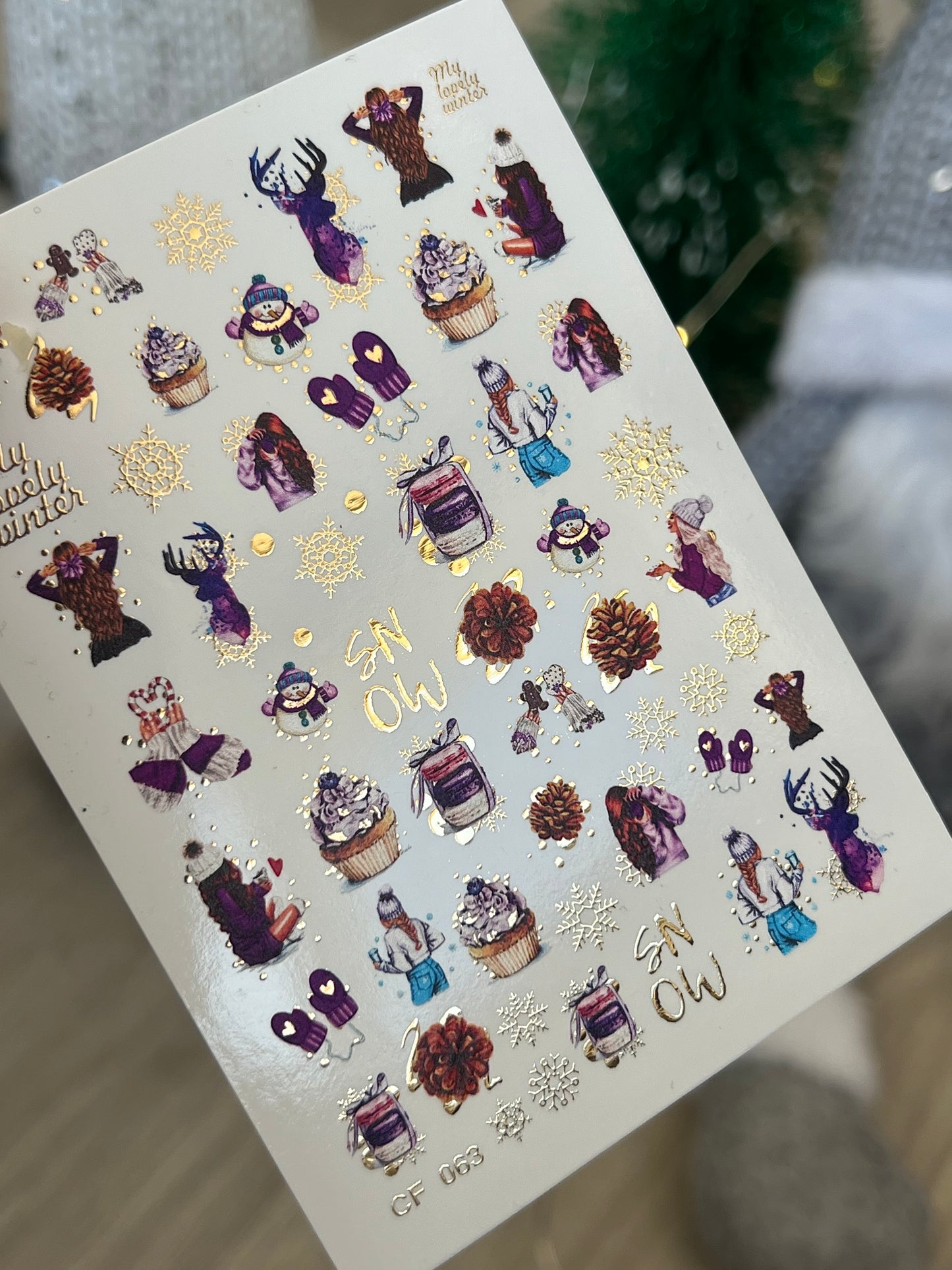 Nail Water Decal CF-063 | Winter Nail Water Decals | Cozy Girl, Snowflakes, Mittens and Cupcakes