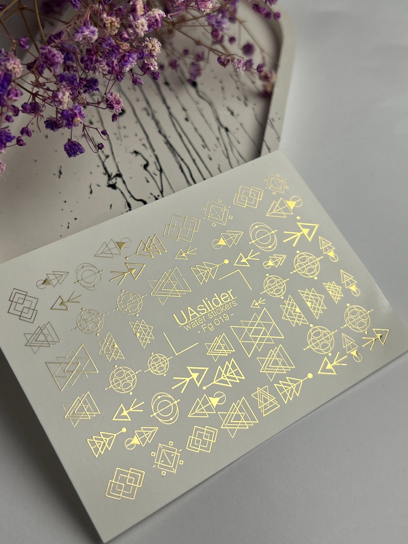 Nail Water Decal Fg-019 | Geometric Water Slide Nail Decals with Gold Foil | Abstract Shapes & Symbols - UASLIDER