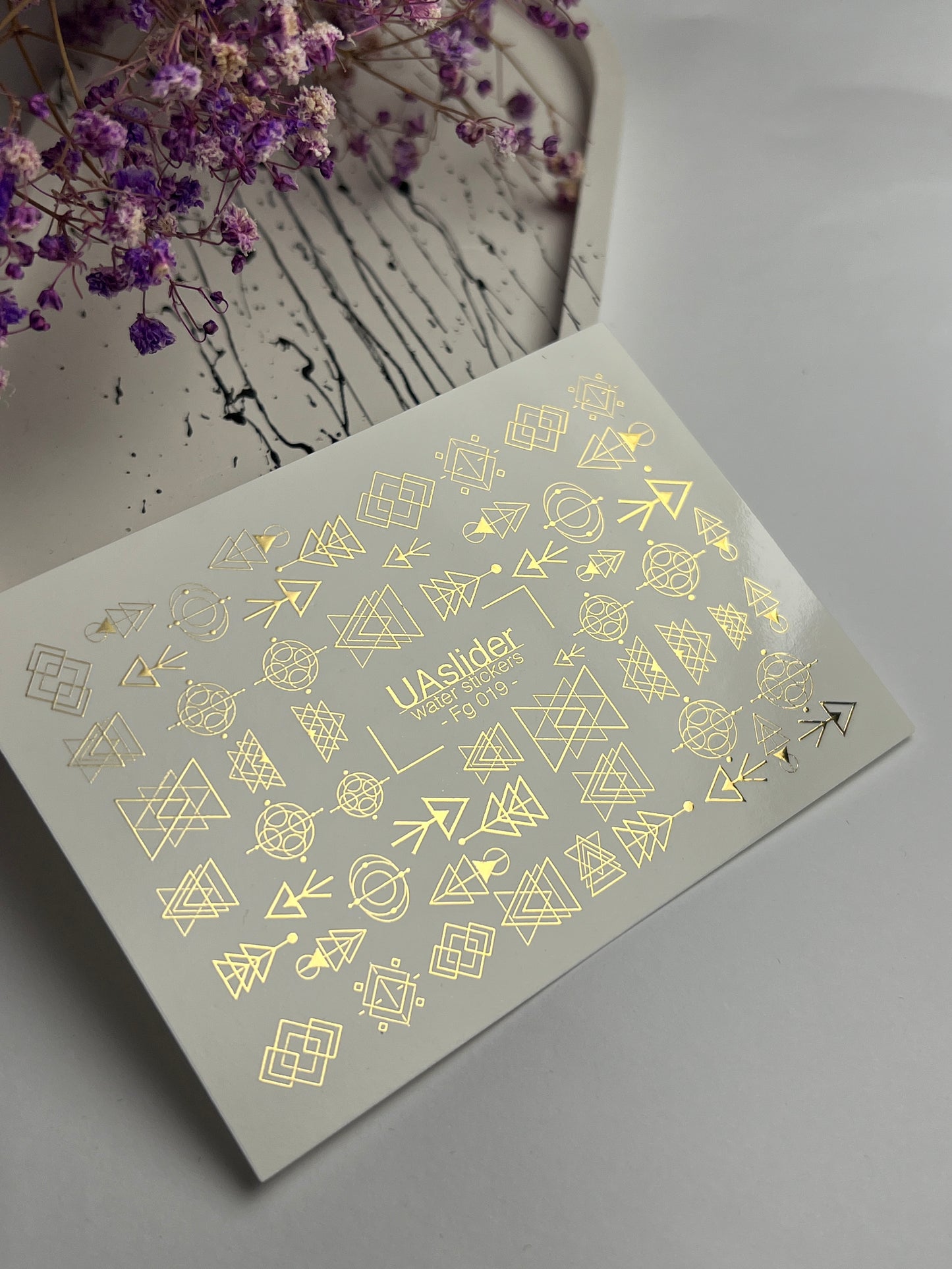 Nail Water Decal Fg-019 | Geometric Water Slide Nail Decals with Gold Foil | Abstract Shapes & Symbols