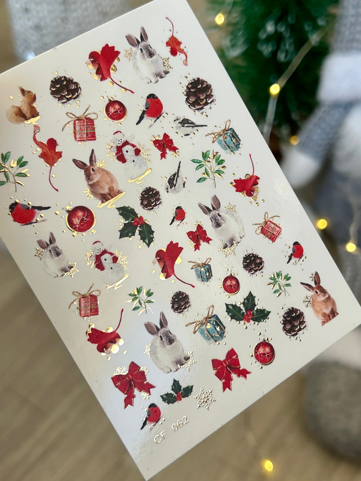 Nail Water Decal CF-062 | Christmas Nail Water Decals | Rabbits, Birds, Pinecones and Holiday Elements