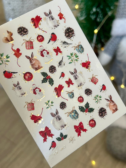 Nail Water Decal CF-062 | Christmas Nail Water Decals | Rabbits, Birds, Pinecones and Holiday Elements
