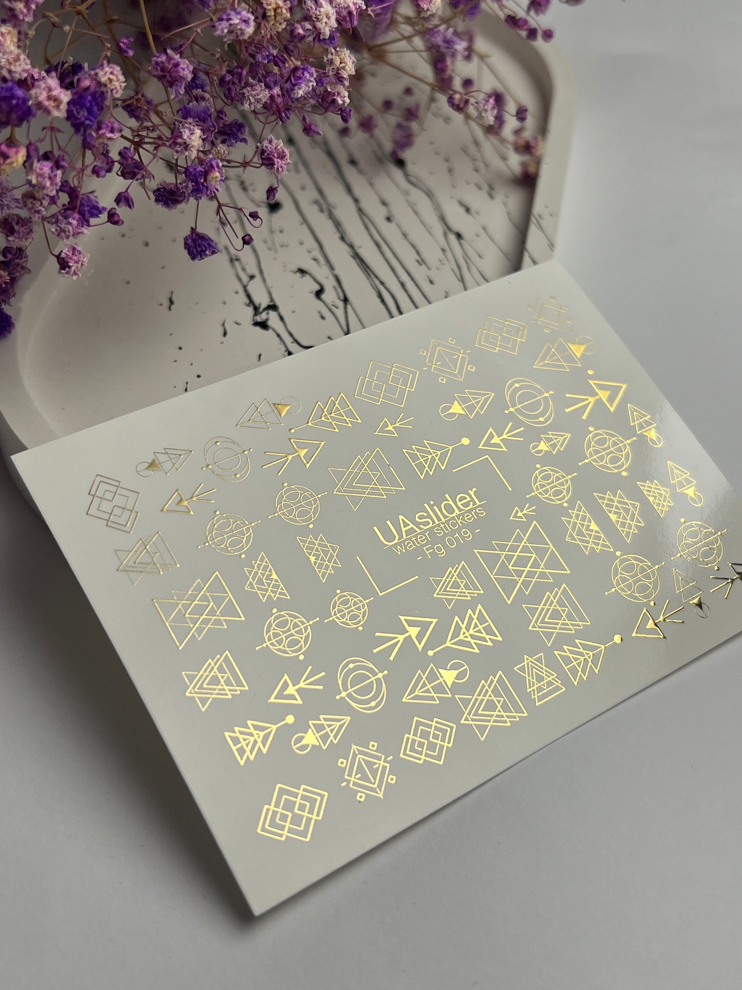 Nail Water Decal Fg-019 | Geometric Water Slide Nail Decals with Gold Foil | Abstract Shapes & Symbols