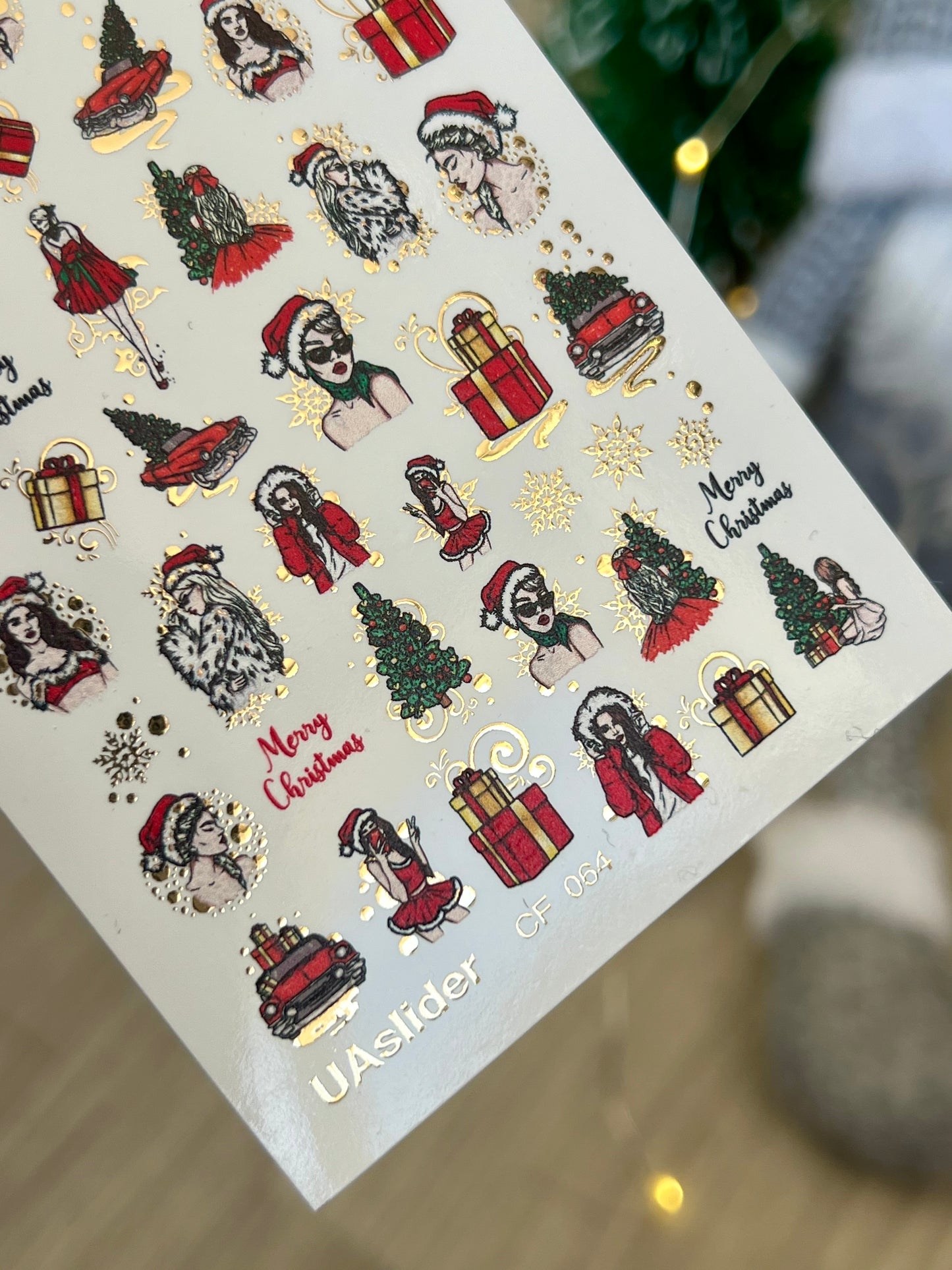 Nail Water Decal CF-064 | Christmas Nail Water Decals | Retro Girl, Santa Hat, Gifts and Holiday Tree