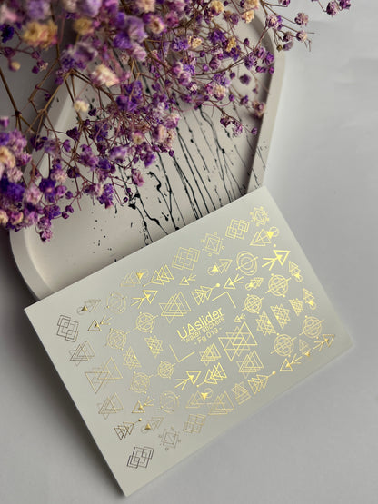 Nail Water Decal Fg-019 | Geometric Water Slide Nail Decals with Gold Foil | Abstract Shapes & Symbols