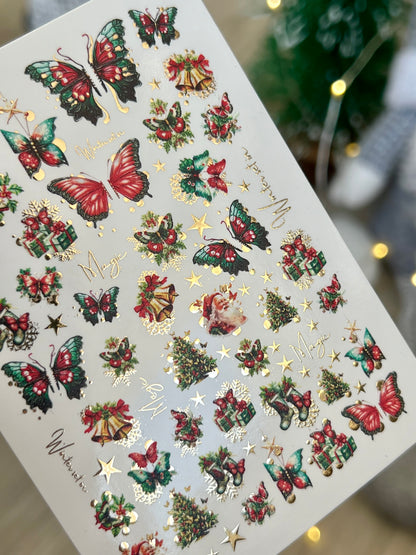 Nail Water Decal CF-072 | Christmas Nail Art Water Decals | Butterflies, Christmas Trees, Gifts and Festive Decorations