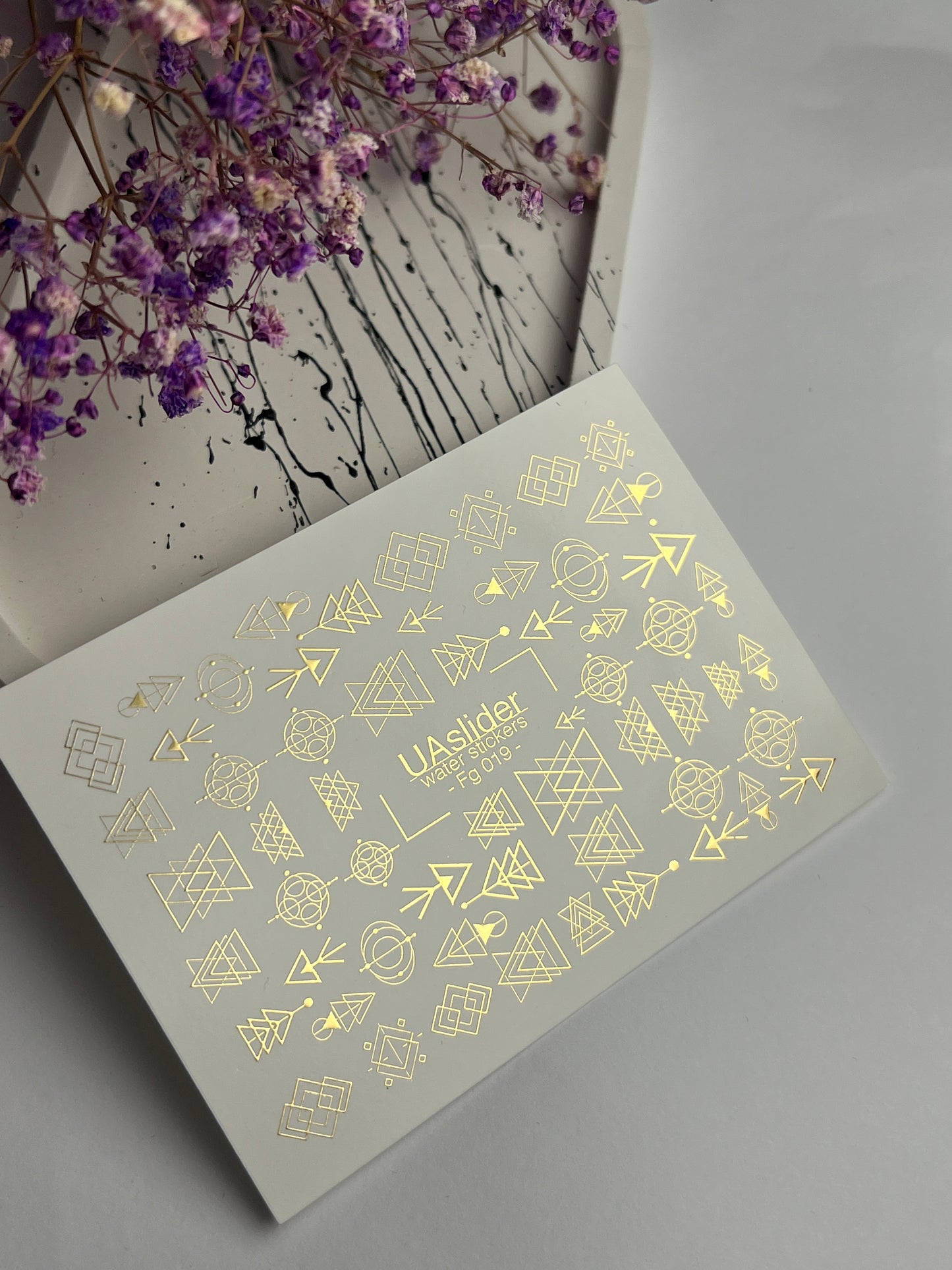 Nail Water Decal Fg-019 | Geometric Water Slide Nail Decals with Gold Foil | Abstract Shapes & Symbols