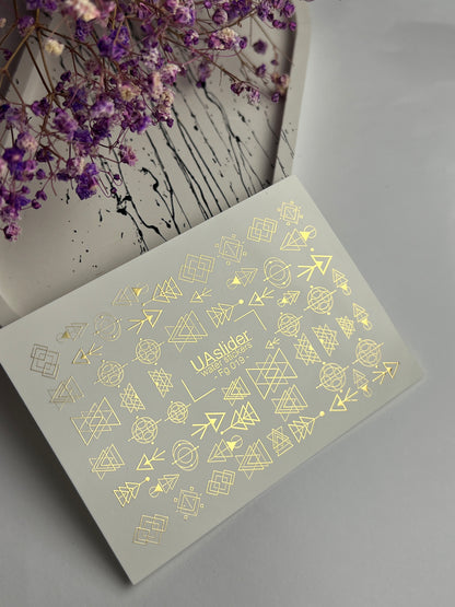 Nail Water Decal Fg-019 | Geometric Water Slide Nail Decals with Gold Foil | Abstract Shapes & Symbols