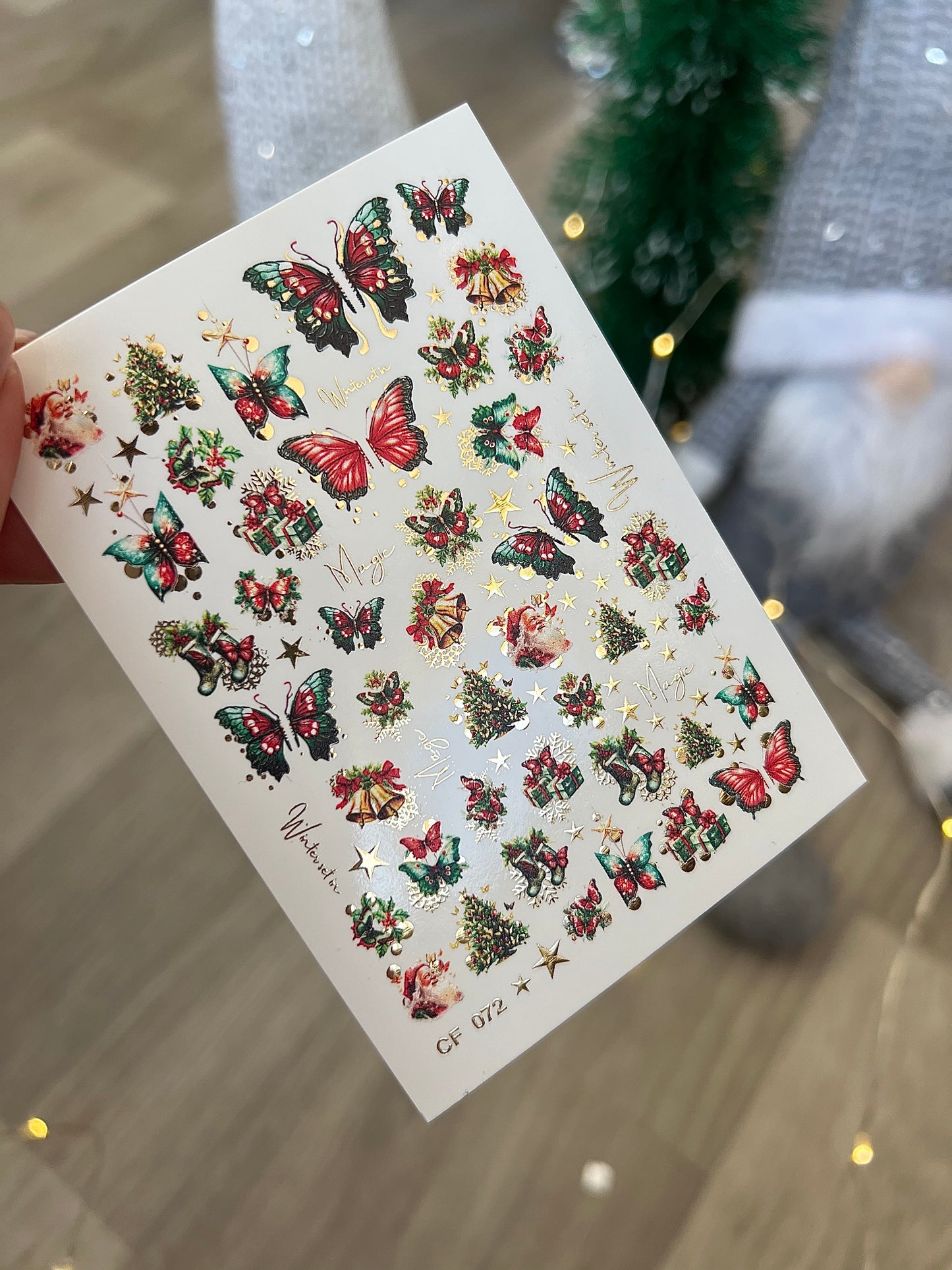 Nail Water Decal CF-072 | Christmas Nail Art Water Decals | Butterflies, Christmas Trees, Gifts and Festive Decorations